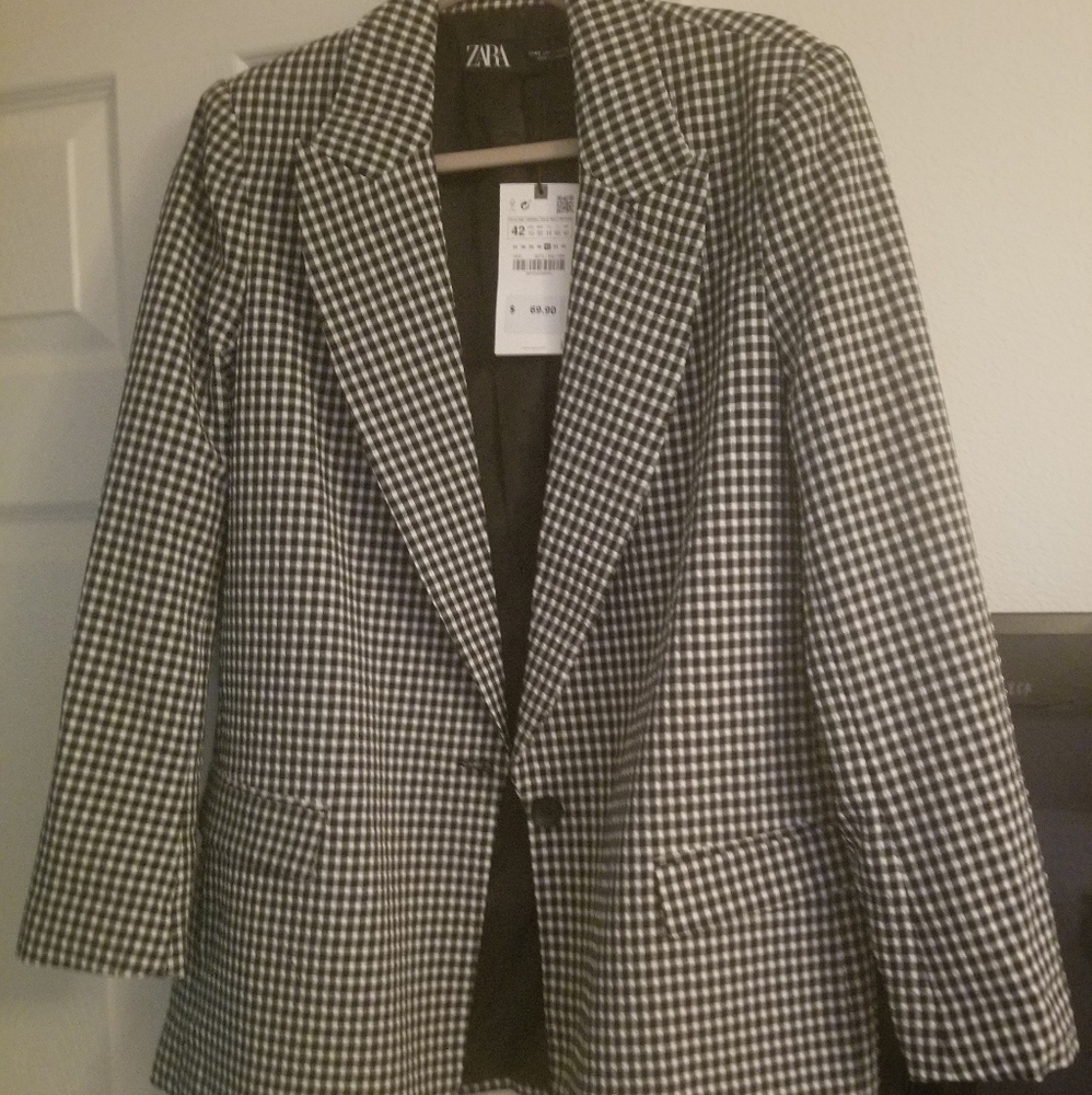 Zara sz 10 black and white plaid blazer